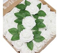CATTLEYAHQ 25 Têtes Fleurs Artificielles Roses, Marry Acting Real Touch Fleurs Rose, Corsage Bricolage Ou Guirlande, Bouquets De Fête De Mariage, Décor De Cuisine À La Maison (Blanc)