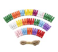 CattleyaHQ Lot de 100 mini pinces à linge, pinces à linge colorées en bois, pinces à linge, jolies pinces à linge pour la maison, la cuisine, le jardin, les fêtes avec ficelle de jute