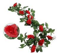 CATTLEYAHQ Lot de 2 guirlandes de Roses artificielles avec 10 têtes - Simulation de Feuilles Vertes en Soie Rouge - Décoration Romantique pour la Maison, Le Jardin, Les fêtes de Mariage