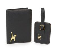 Catwalk Collection Handbags - Lot 2 Accessoires de Voyage - Étui Passeport et Étiquette à Bagages en Cuir - Coffret Cadeau pour Voyage -Noir