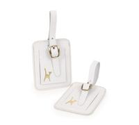 Catwalk Collection Handbags - Lot 2 Étiquettes à Bagages Cuir - Etiquette Valise Voyage - Coffret Cadeau - avec Carte Info Personnelle - Wanda Blanc