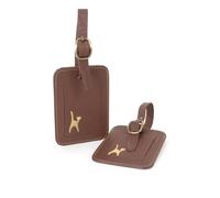 Catwalk Collection Handbags - Lot 2 Étiquettes à Bagages Cuir - Etiquette Valise Voyage - Coffret Cadeau - avec Carte Info Personnelle - Wanda Marron
