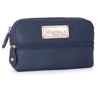 Catwalk Collection Handbags - Petit Accessoires Pochette - Trousse de Maquillage Voyage Femme Cuir - pour Appareils Photo Compacts - Savannah - Bleu