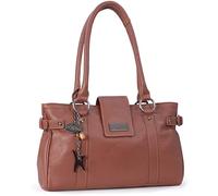 Catwalk Collection Handbags - Sac Porté Èpaule Femme Cuir - Sac à Main Moyen - Sac Porté Main Multipoches - MARTINA - Tanne