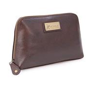Catwalk Collection Handbags - Trousse de Maquillage Femme Cuir - Pochette pour Articles de Toilette - Sac Cosmétique Voyage - Moyen - Emma - Marron