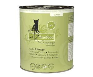 catz finefood N° 5 Salmon & Poultry Delicatessen Wet Cat Food, Refined with Spinach & Tomato, 6 x 800 g Tins