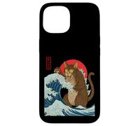 Catzilla Attaque la Grande Vague de Funny Cat Lover's Monster Coque pour iPhone 15