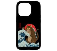 Catzilla Attaque la Grande Vague de Funny Cat Lover's Monster Coque pour iPhone 15 Pro