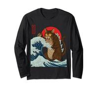 Catzilla Attaque la Grande Vague de Funny Cat Lover's Monster Manche Longue