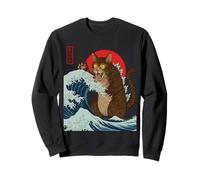 Catzilla Attaque la Grande Vague de Funny Cat Lover's Monster Sweatshirt