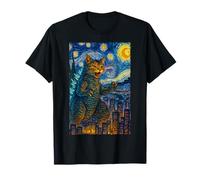 Catzilla in Van Gogh Starry Night Universe Chat Art Amusant T-Shirt