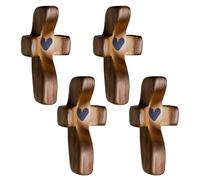 CATZUM 4 PCS Croix en bois, croix de protection en forme de cœur, croix de prière en bois pour méditation, réduction du stress et cadeaux