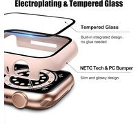 CAUC-2 morceaux de couverture de protection pour Apple Watch 7 45 mm, avec verre de protection d'affichage durci, rose + blanc