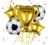 CAUC-5 Ballons Football, Deco Anniversaire Foot,Décorations de Fête de Football, Ballon En Aluminium Trophée,Décoration De Champion Football Pour Jeunes Enfants Anniversaire Championnat Monde Fête
