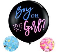 CAUC-Ballon Gender Reveal Fille ou Garcon de 90 cm,XXL Ballons de révélation du sexe, Boy Or Girl Ballon Confettis Rose et Bleu et Ruban, Party Décoration pour Fête Prénatale Bébé