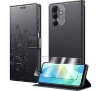 CAUC-Coque pour Samsung Galaxy A17 avec 1 Verre Trempé,1 Protection Camera,Étuis Rabat [Housse en Cuir PU][Fentes pour Cartes][Pochette de Portefeuille][Stand Feature]- Noir