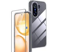CAUC-Coque pour Vivo X200 FE Protection Case + 1 pièce Verre Trempé Protection écran,Protecteur d'écran Ultra-Clair,dureté 9H,Coque en Silicone TPU,Antichoc,Fin,Doux-Transparent