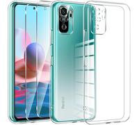 CAUC-Crystal Clear Coque pour Xiaomi Redmi Note 10/Note 10S 4G avec 2 Pièces de Verre de Protection,Coque de Protection en Silicone TPU Transparent Ultra Fin et Souple,Anti-Jaunissement,Anti-Rayures