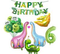 Cauc-Décoration D'anniversaire Dinosaure, Ballons En Aluminium Pour Garçon, Dinosaure, Ballon Numéro 6 Pour Fête Sur La Jungle (Vert 6)