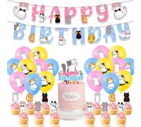 Cauc-Décoration De Fête À Thème Chat, Fournitures De Fête D'anniversaire, Bannière De Décoration, Ballon En Latex, Toppers À Cupcake, Pour La Décoration De La Fête D'anniversaire Des Enfants 34 Pcs