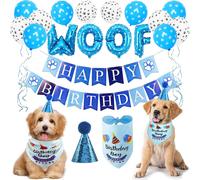 Cauc-Décorations De Fête D'anniversaire Pour Chien, Kit De Fête D'anniversaire Pour Animaux De Compagnie,Anniversaire Fête Décor Ballons Pour Célébrer L'anniversaire Du Chien Avec Bannière (Bleu)