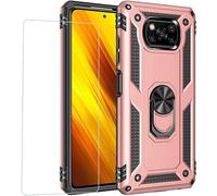 CAUC-Joytag kompatibel Coque Xiaomi Poco X3 NFC,Etui + Film de Verre trempé magnétique Support Armure Robuste Antichoc Silicone TPU 360 degré Cas de téléphone de Voiture Bumper-Or Rose
