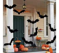 CAUC-Lot de 12 chauves-souris suspendues pour Halloween, chauve-souris noires effrayantes avec yeux lumineux pour Halloween, fête, décoration extérieure