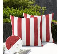 CAUC-Lot de 2 housses de coussin décoratives imperméables à rayures pour canapé, salon, balcon, jardin, voiture - Rouge - 45 x 45 cm