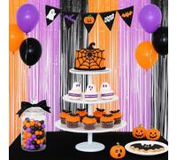 Cauc-Lot De 2 Rideaux À Triple Guirlande De Rain Pour Halloween, Orange, Violet, Noir, Pour Halloween, Pour Fête, Décoration De Toile D'araignée, Fête D'anniversaire, Etc. (200 Cm X 100 Cm)