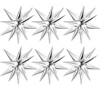 CAUC-® Lot de 6 ballons en aluminium 4D en forme d'étoile explosive argentés - 55 cm - Décoration de mariage - Ballons à l'hélium - Décoration des années 70, 80, 90, discothèque, fête, carnaval