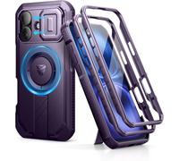 CAUC-pour Coque iPhone 16 Magnétique avec Couverture de Caméra Coulissante & Support Réglable & Film de Protection D'écran Intégré, Boîtier de Résistant aux Pare Chocs Robuste - Fantôme Violet