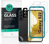 CAUC-Verre Trempé de Protection pour SamSung Galaxy S22 5G, [Paquet de 2] avec Métal Protecteur D'écran de Caméra,Protection arrière Effet Fibre de Carbone,avec Une kit d'installation Facile