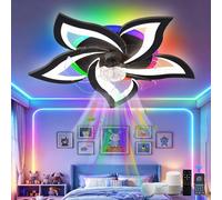 Caufloce Moderne RGB plafonnier ventilateur avec Compatible avec Alexa et Google Assistant, 65 cm Led Ceiling Fan Light avec 6 Vitesses Silencieux, Dimmerabile et Timer, Convient Pour Le Salon Noir