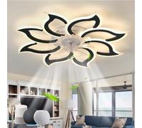Caufloce Salon Ventilateur Plafond Avec Lumiere Réversible, Dimmable Lustre Avec Ventilateur Alexa APP, Plafonnier Ventilateur Moderne Avec Télécommande 6 Vitesses, Fleurs Pour Chambre-black