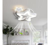 Caufloce Ventilateur Plafonnier Avec Lumiere Enfant Réversible Dc Dimmable Lustre Ventilateur De Plafond Et Télécommande 6 Vitesses Ventilateur Plafond Avec Lumiere Pour Chambre D'enfant-White Stars