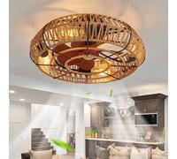 Caufloce Vintage Ventilateur Plafond Avec Lumiere Et Télécommande, Led Réversibles Dimmable Plafonnier Ventilateur De Plafond Silencieux 6 Vitesses Dc Lustre Ventilateur Pour Chambre, Salon