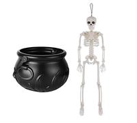 Caufron sorcières d'halloween | Décorations d'halloween Outdoor | Chaudron sorcière Suspendu avec tête Mort et brumisateux | Chaudrons Noirs lumineur Ensemble seaux pour décoration intérieure