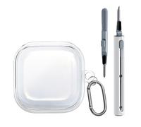 CAUHENYEE Coque pour Samsung Galaxy Buds 4/4 Pro, Coque de Protection TPU Transparente avec Mousqueton Argenté & Stylo de Nettoyage 2-en-1 Blanc, Ajustement Précis, Résistante aux Chocs