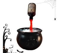 Cauldron Halloween Decor, Floating Potion Bottles with Diffuser, Spooky Tabletop Prop for Kitchen, Yard, Garden, Mantel, Indoor Room, and Halloween Party Display, 7.87 inches, Black