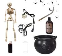 Cauldron Halloween Decor Piece, Floating Potion Bottles with Mist Diffuser Effect, Spooky Festive Prop for Seasonal Atmosphere, Ideal Kitchen Yard Garden Mantel Indoor Room Table Setup