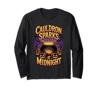 Cauldron Sparks at Midnight Funny Magic Halloween Manche Longue