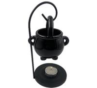Cauldron Wax Burner - Black Ceramic Melt Bowl, Hanging witchcrraft Metal Stand Aroma, Spooky Tealight Candle Scent Diffuser, Exquisite Gothic Home Spreading Oils - for Yoga Room Meditation Decor