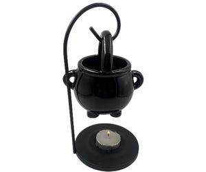 Cauldron Wax Burner - Black Ceramic Melt Bowl, Hanging witchcrraft Metal Stand Aroma, Spooky Tealight Candle Scent Diffuser, Exquisite Gothic Home Spreading Oils - for Yoga Room Meditation Decor