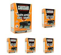 CAUSSADE 5 Boites Appât Rats & Souris - Sécurisées avec Clé de Fermeture - Réutilisables - Résistantes - 3 Mangeoires par Boîte - À Garnir avec Différents Appâts CARBAVCLENX5