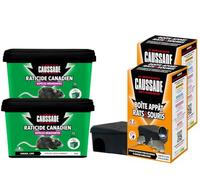 Caussade Anti-Rats & Souris + Boîte Appât Sécurisée - 30 Blocs - 600g | Boîtes Réutilisables et Résistantes - 3 Mangeoires à Garnir - Appâts Lieux Très Humides - Prêt à l'Emploi CARBABL300NX2