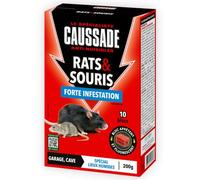 CAUSSADE Anti Rats & Souris - Efficacité Radicale - Lieux très humides - 10 Blocs Appâts Fluorescents - Prêt à l'emploi - Une Ingestion Suffit - 200g CARSBL200