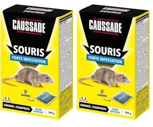 Caussade Anti-Souris - Forte Infestation - Lieux secs - 5 Sachets céréales - Prêt à l'emploi - Une Ingestion Suffit - Fabriqué en France - 100g - CASAE4N (Lot de 2)