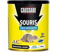 CAUSSADE Anti-Souris - Forte Infestation - Lieux secs & humides - 10 Sachets pâtes - Prêt à l'emploi - Une Ingestion Suffit - Fabriqué en France - 100g - CASAPT10N