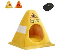 Caution Bad Cat Bed, Thickened Warm Cat Bed for a Sense of Security, Suitable for All Seasons, 56 * 56 * 52cm for Cats Dogs (Yellow)