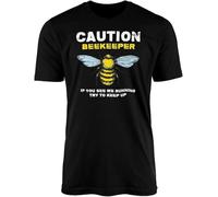Caution Beekeeper If You See Me Running Try to Keep Up Top Tee - Bees Insects Funny Honey Joke Humour Short Sleeve Unisex Fashion Clothing Gifts Presents Manches Courtes(X-Large)